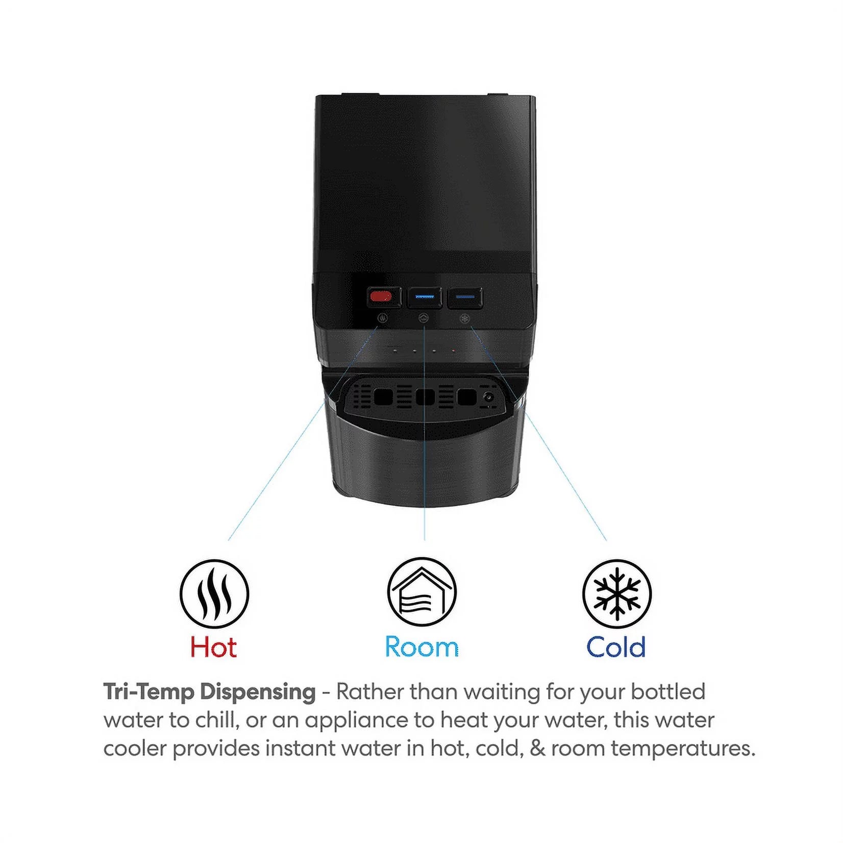 Brio 500 Series Self Cleaning Bottom Loading 3-5 Gallon Capacity Tri-Temperature Water Cooler Dispenser with Hot Water Up To 198 Degrees, Cold Water Down To 39 Degrees and Room Temperature Water