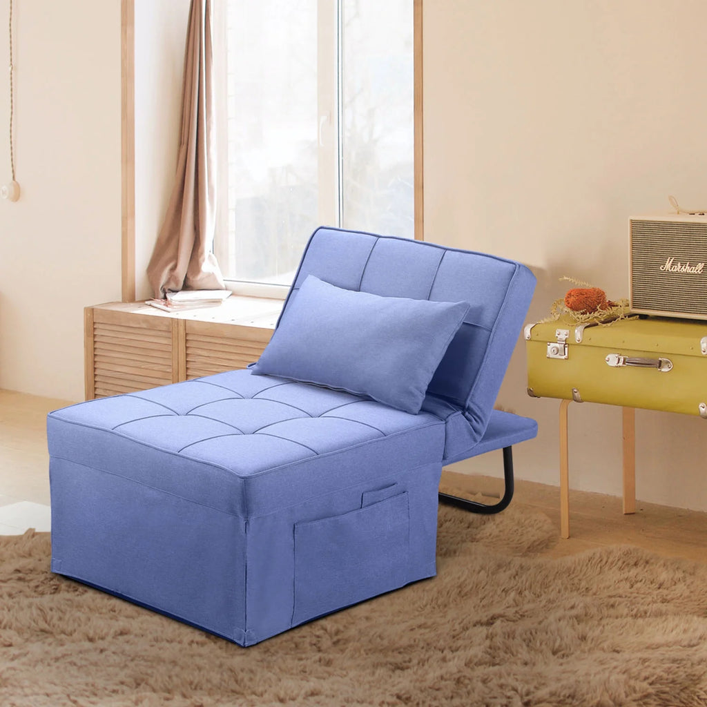 Ainfox Ottoman Chair Lounger Bed .4 in 1 Breathable Linen Convertible Single Sofa Couch, 73.23''L x 33.86''W(Dark Blue)