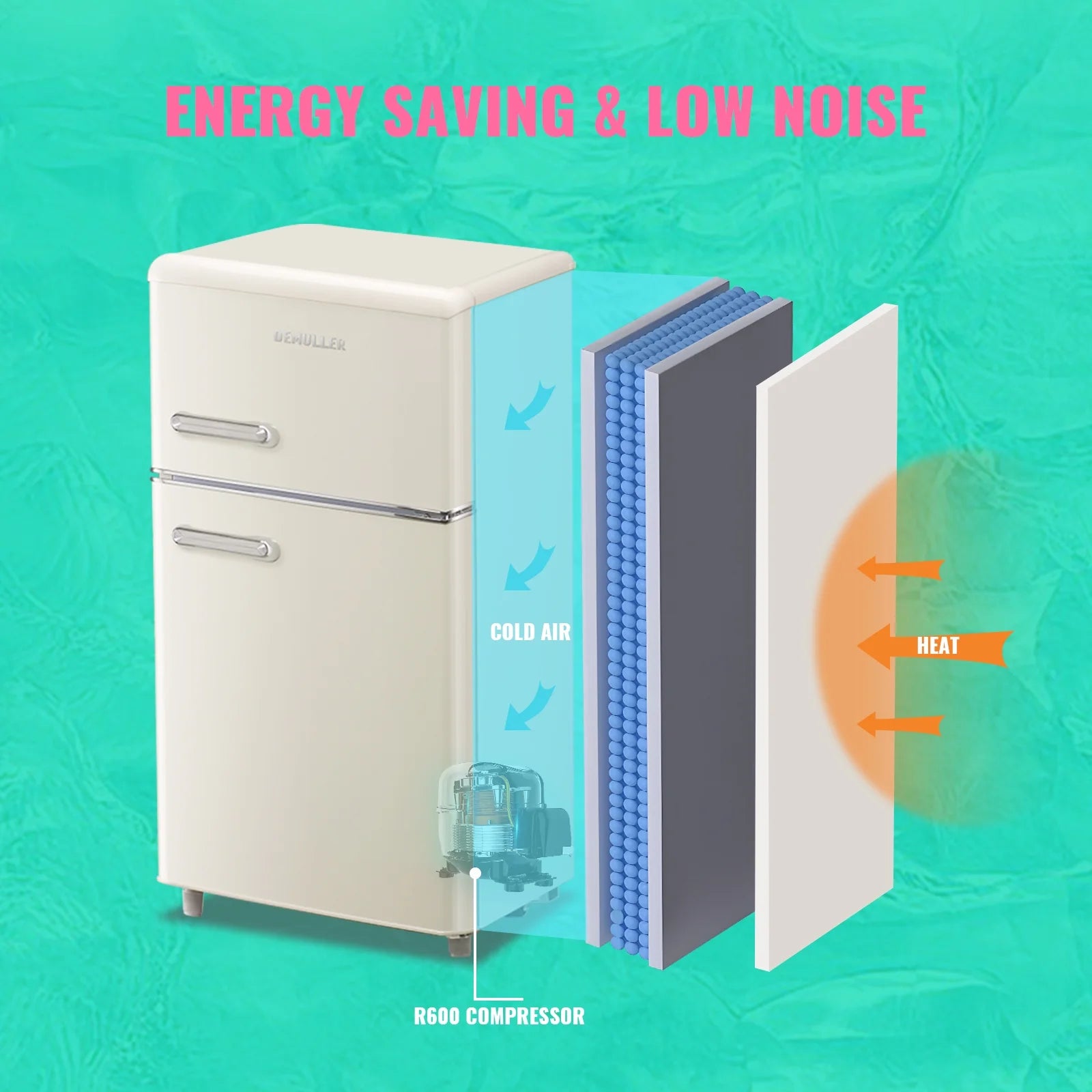 DEMULLER 3.5 CU.FT Mini Fridge 2 Door Compact Refrigerator  7 Adjustable Temperature Control White