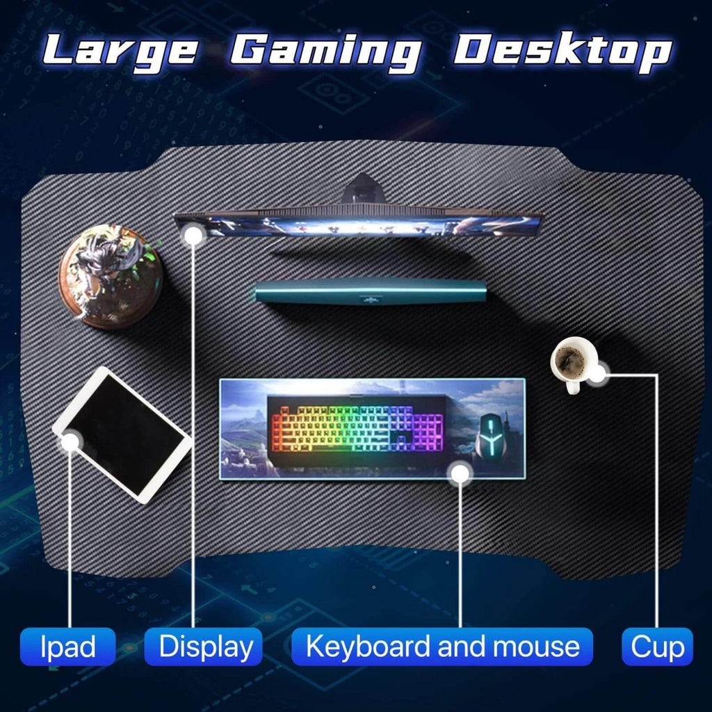 39.4 inch Gaming Desk Z-Shaped Computer Desk with Headphone Hook, Ergonomic Home Office Desks for Small Places PC Gamer Workstation, Blue