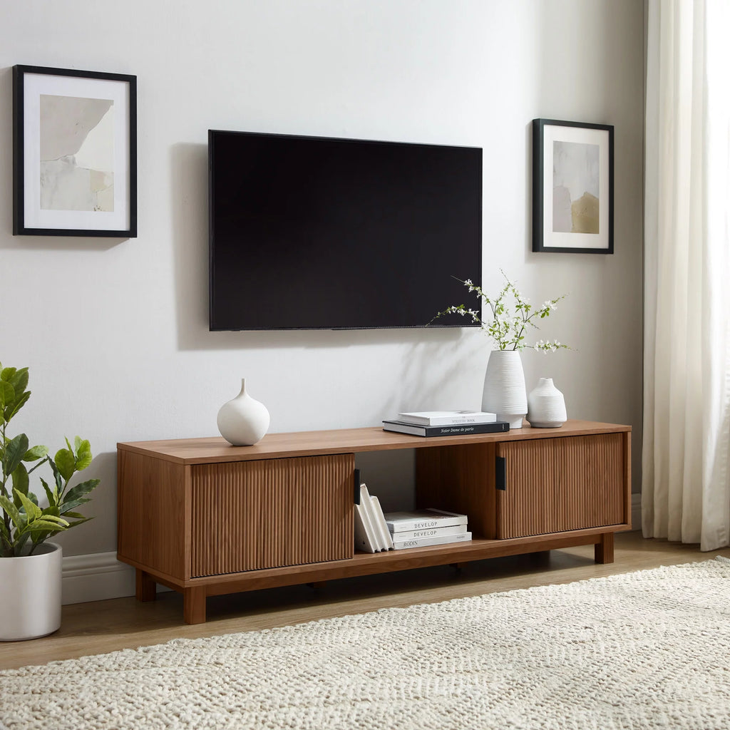 Manor Park Mid-Century Modern 2-Door Reeded TV Stand for TVs up to 65", Mocha