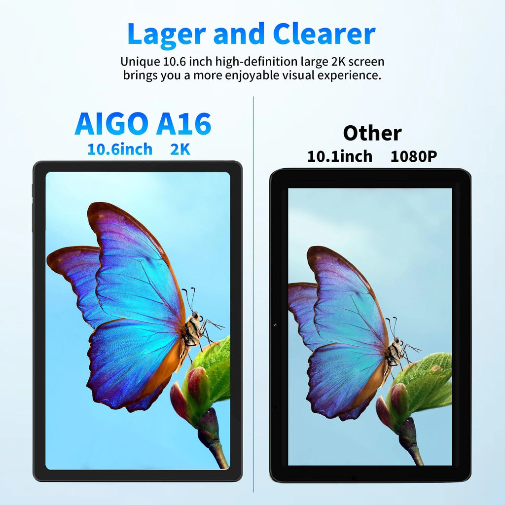 aigo A16Pro 2K Android 13 Tablet for Adult Kids, 10.6inch Tablet, 2024 Android Portable Tablet with Octa-Core, 16GB RAM+128GB ROM, Dual 13MP+5MP Camera, WiFi, GPS, Bluetooth, 1TB Expand Support, Black