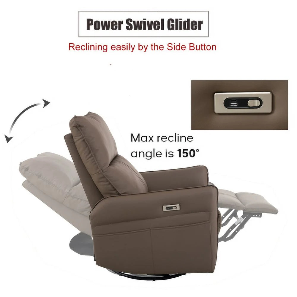 270° Power Swivel Rocker Recliner Chair, Electric Glider Reclining Sofa with USB Ports, Power Swivel Glider, Rocking Chair Nursery Recliners for Living Room Bedroom