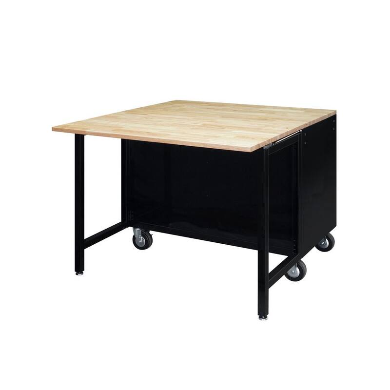 Tool Storage 46 in. W Standard Duty Black Mobile Workbench Cabinet with Solid Top Full Length Extension Table