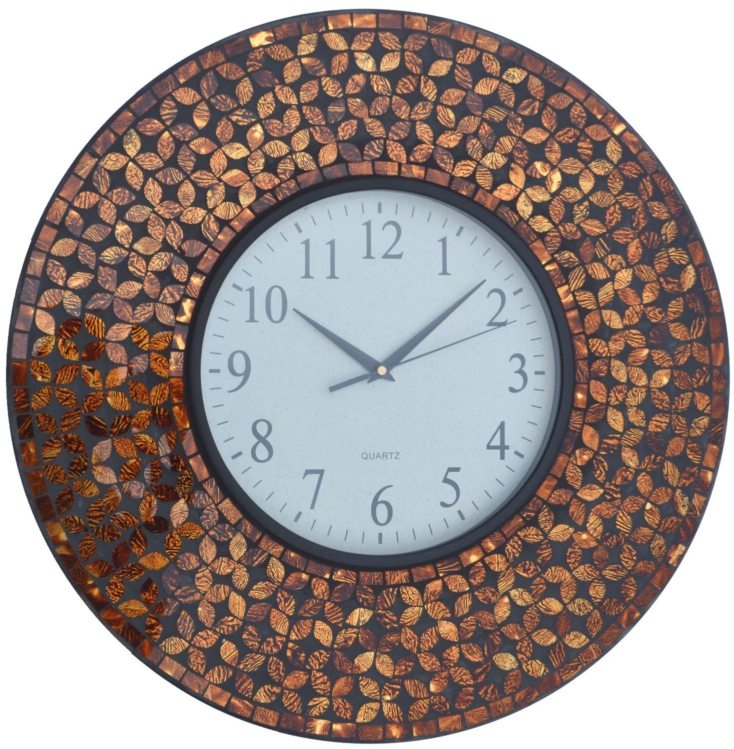 Lulu Decor, 19 Amber Flower Mosaic Wall Clock with Black Cement, Arabic Number Glass Dial 9.5 for Living Room &amp; Office Space