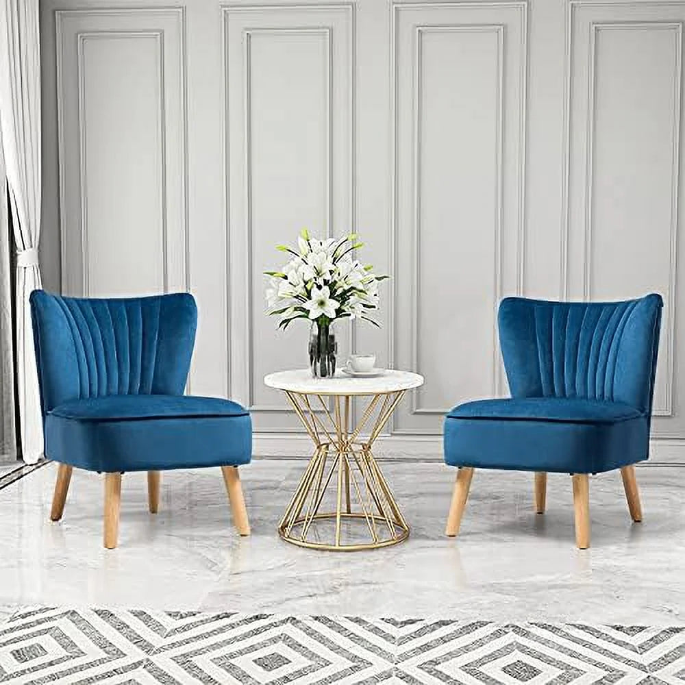 FDIGLUL Armless Accent Chair  Velvet Modern Chair with Rubber Wood Legs and Thick Sponge Seat  Upholstered Leisure Wingback Sofa Chair for Living Room for Bedroom Living Room (2  Turquois