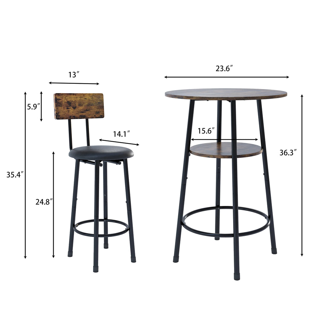 5 Piece Bar Table Set, Modern Counter Height Dining Set, Home Dining Table and Chairs Set for 4, Kitchen Breakfast Table Set with 4 Cushioned Stools, Bistro Pub Table Set, Rustic Brown