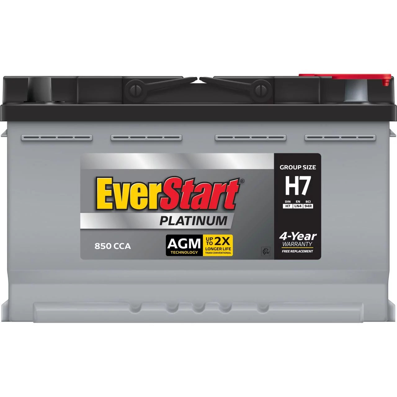 EverStart Platinum AGM Automotive Battery, Group Size H7 / LN4 / 94R 12 Volt, 800 CCA 140 RC