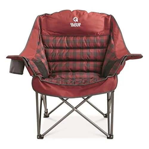 Guide Gear Oversized XL Padded Camping Chair, Portable, Folding, Large Camp Lounge Chairs for Outdoor, Adults, Men and Women, Heavy-Duty 400-lb. Capacity, with Cup Holder