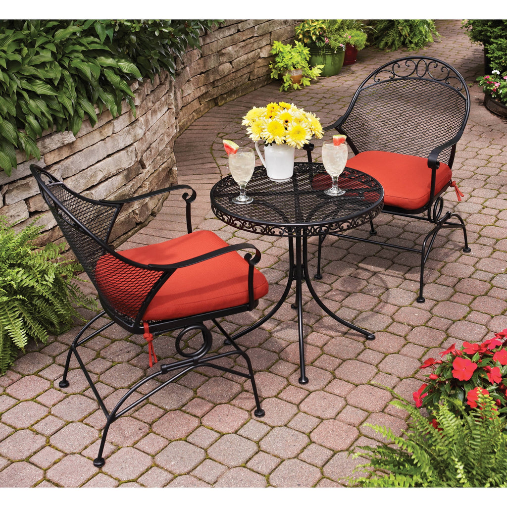 Better Homes & Gardens Clayton Court Outdoor Metal 3-Piece Bistro Set, Red Cushion, Spring Motion Chairs