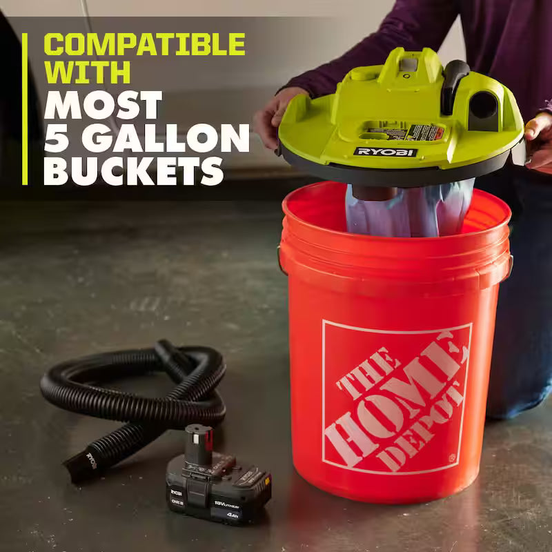 ONE+ 18V Cordless 5 Gal. Bucket Top Wet/Dry Vacuum (Tool Only) with 1/4 in. Hose and Crevice Tool