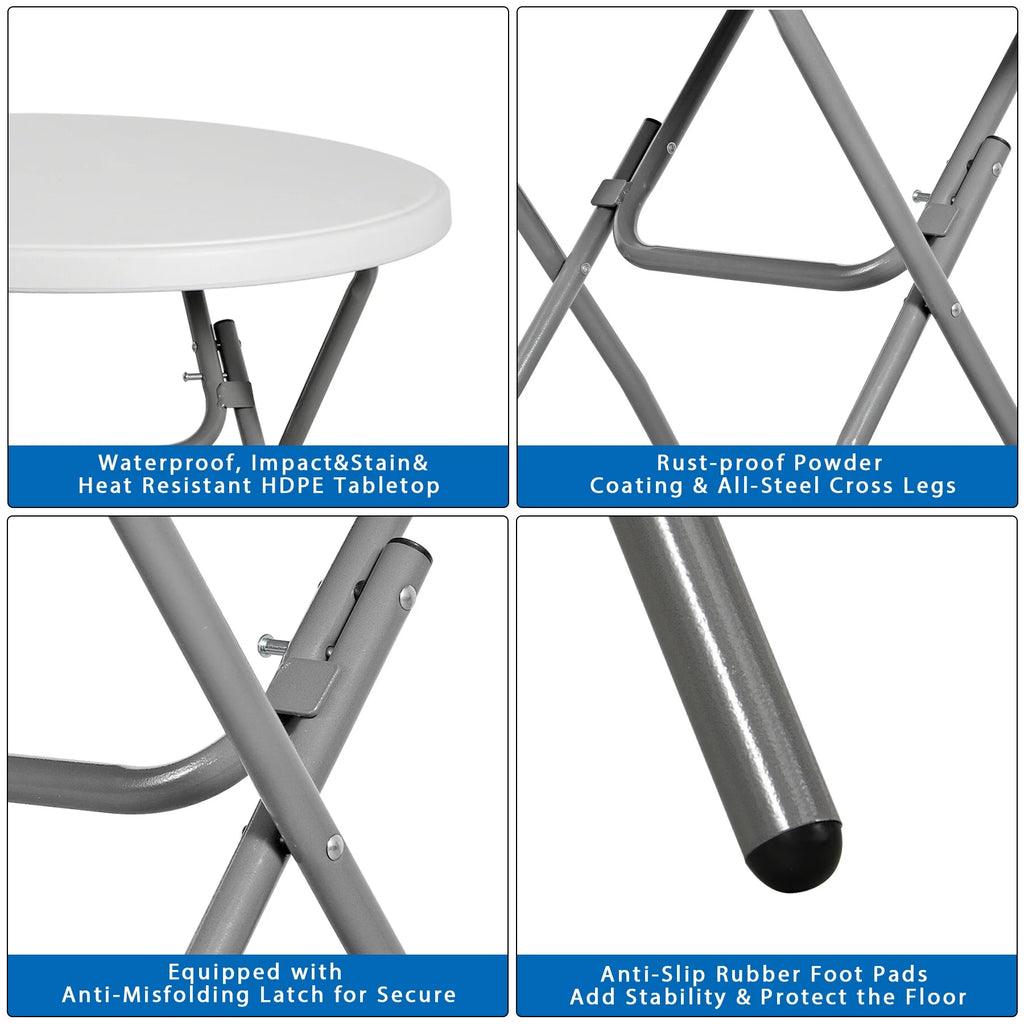 HomGarden 48" Round Bi-Folding Picnic Table 4FT Portable Plastic Dining Card Table Indoor & Outdoor White