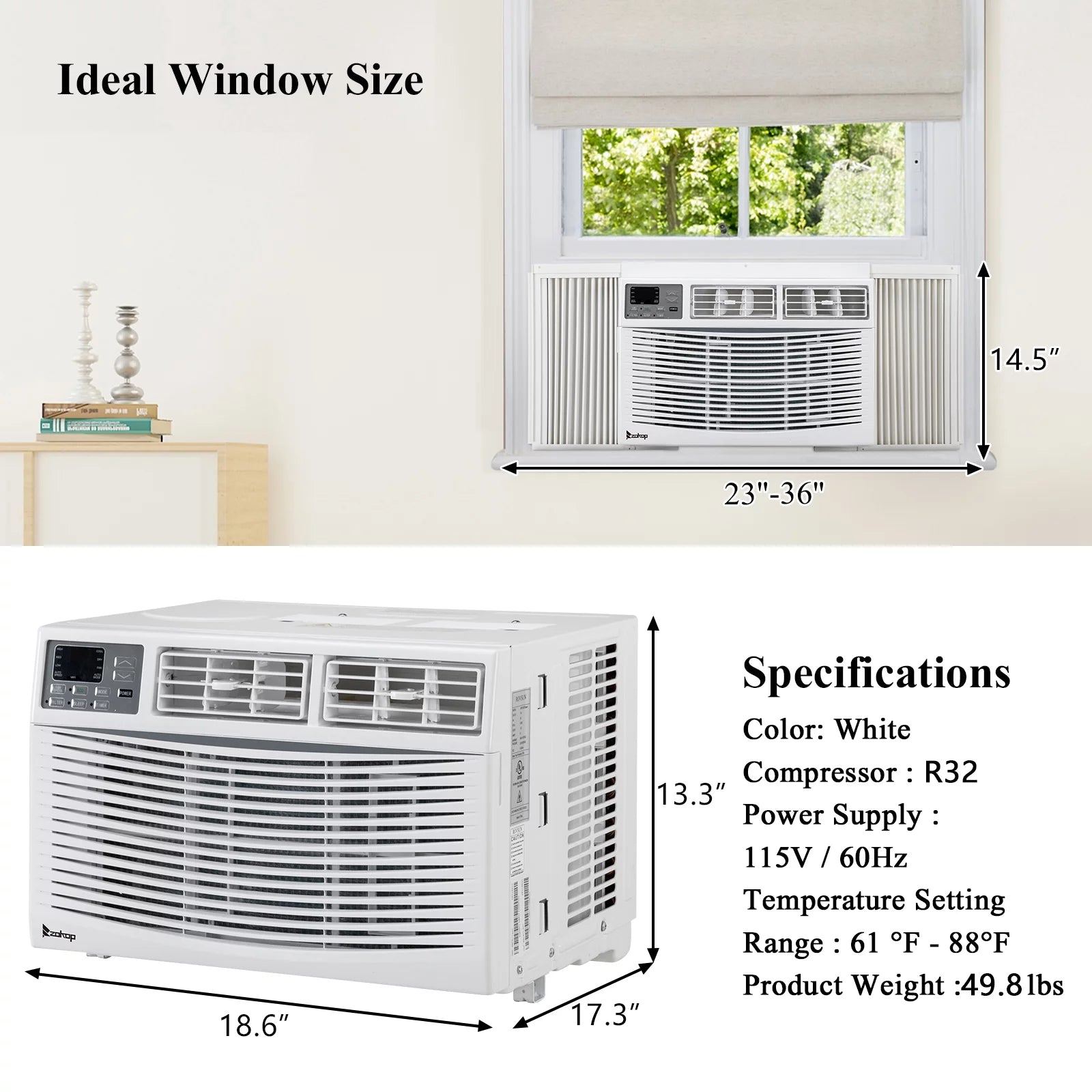 Zimtown 10000BTU 1050W Window Air Conditioner With WIFI And Remote, White