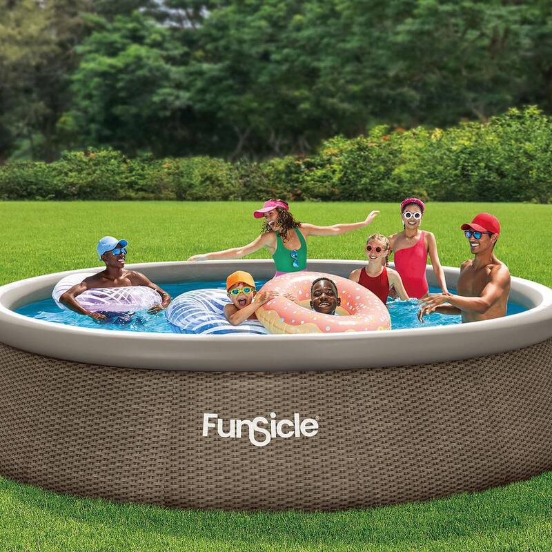 QuickSet Ring Top Designer 14 ft. Round 36 in. Deep Inflatable Pool, Brown Basketweave