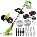 WUKETIN Cordless Grass String Trimmer, Lightweight Weed Eater, 21V Electric Lawn Edger with 2 Battery, Wheel, 11 Blades
