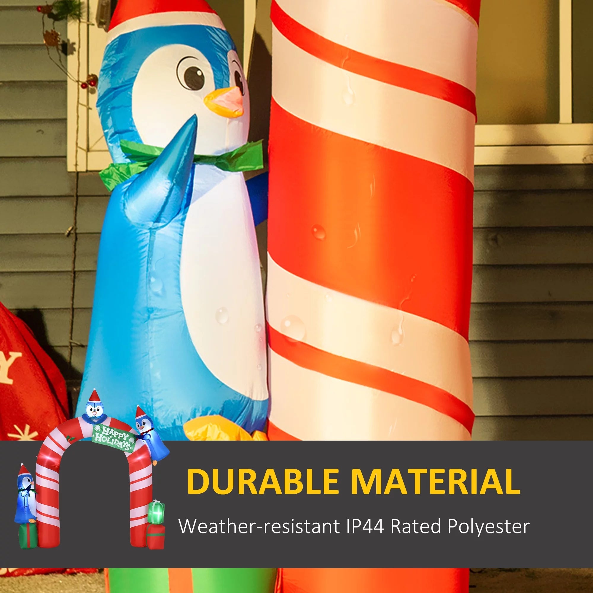Outsunny 8ft Christmas Inflatable Candy Cane Archway with Three Penguins and Gift Boxes, Blow-Up Outdoor LED Yard Display for Lawn Garden