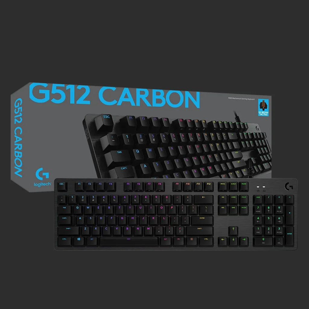 Logitech G512 CARBON LIGHTSYNC RGB Mechanical Gaming Keyboard with GX Brown switches and USB passthrough - Tactile